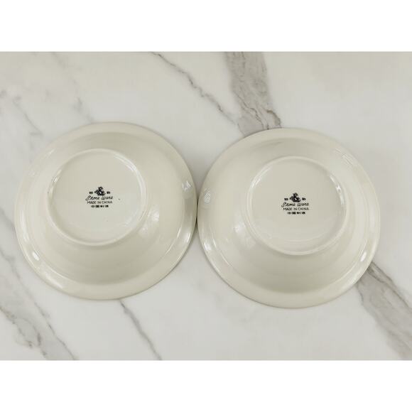 Stone Ware Cereal Bowl 7" Fruit Design Strawberry Grapes Pear Cream Red Trim x2 - Picture 9 of 12